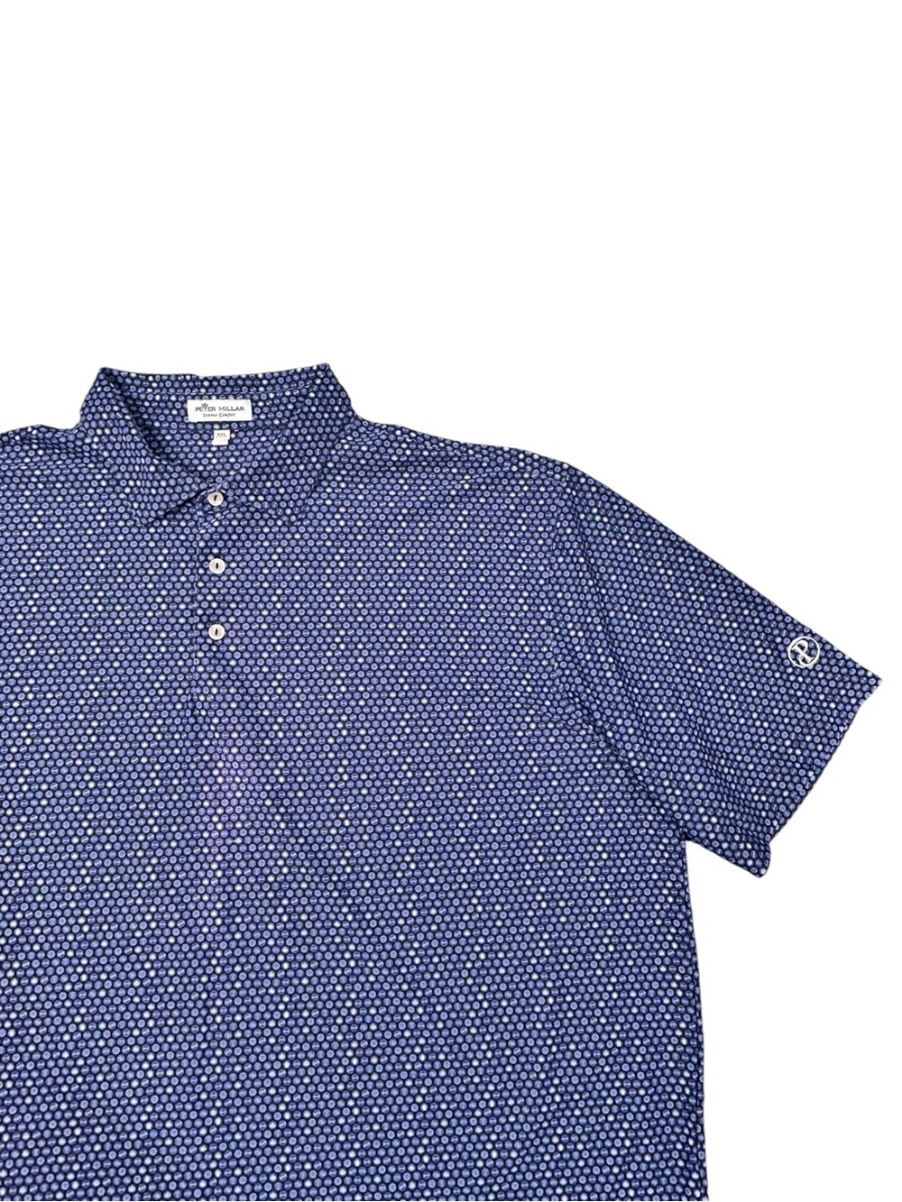 Peter Millar Summer Comfort Blue Geo Dot Allover Print Golf Polo XXL Men’s